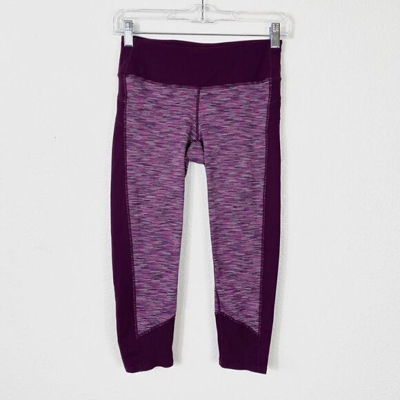 Athleta Purple Space Dye Stripe Blocked Mid Rise Cropped Capri Leggings - Picture 3 of 7